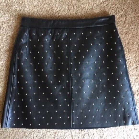 Women’s Black Leather Mini Skirt with studs by The SEI Size Fr 36 Us S/4 NWT - Picture 2 of 12